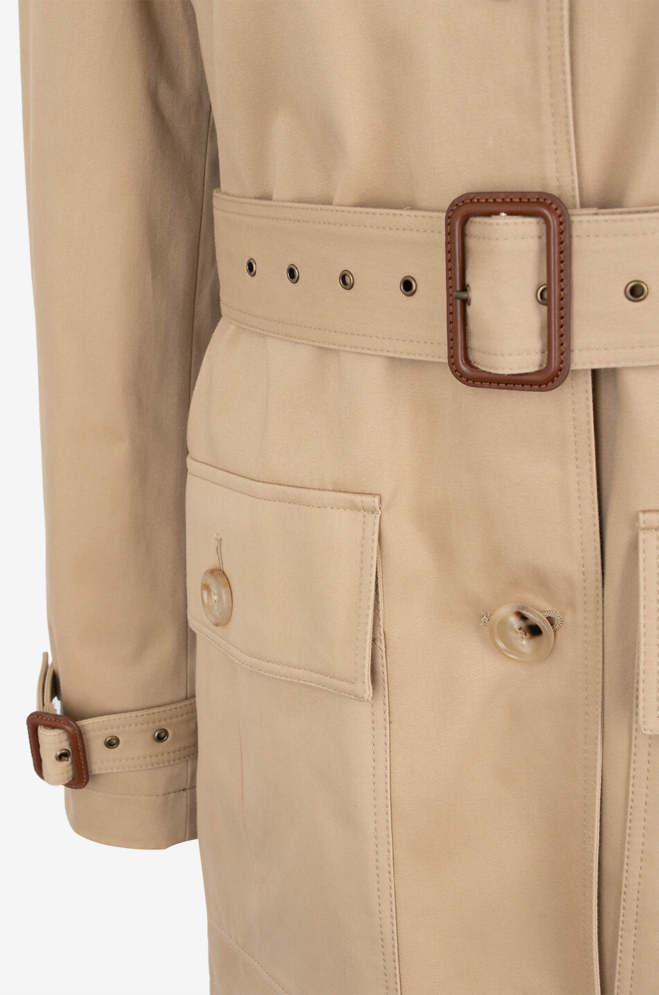 Short cotton satin trench coat