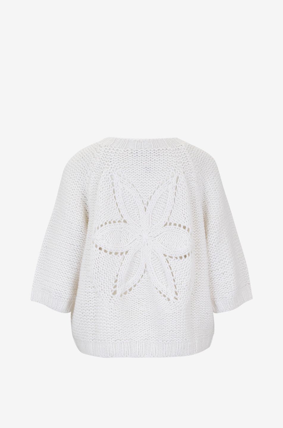HEMISPHERE Kaschmirmix-Rundhalspullover mit Lochstrick-Blüte Damen CREMEFARBEN 2