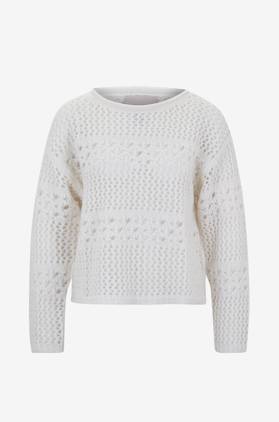 Boxy-Lochstrick-Pullover mit Rundhalsausschnitt aus Kaschmir und Baumwolle