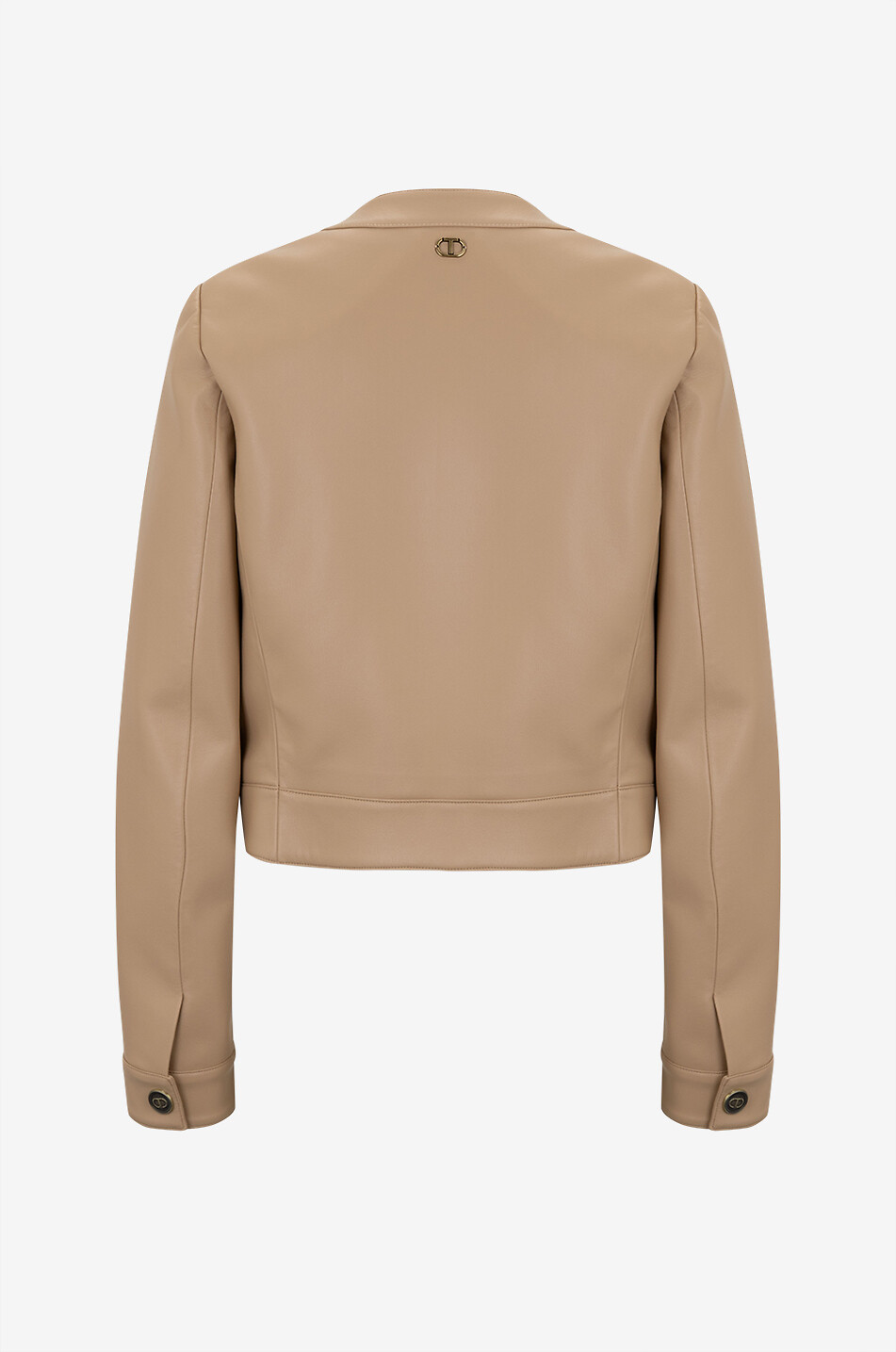 TWINSET Veste courte à col rond en cuir nappa synthétique Femme BEIGE 2