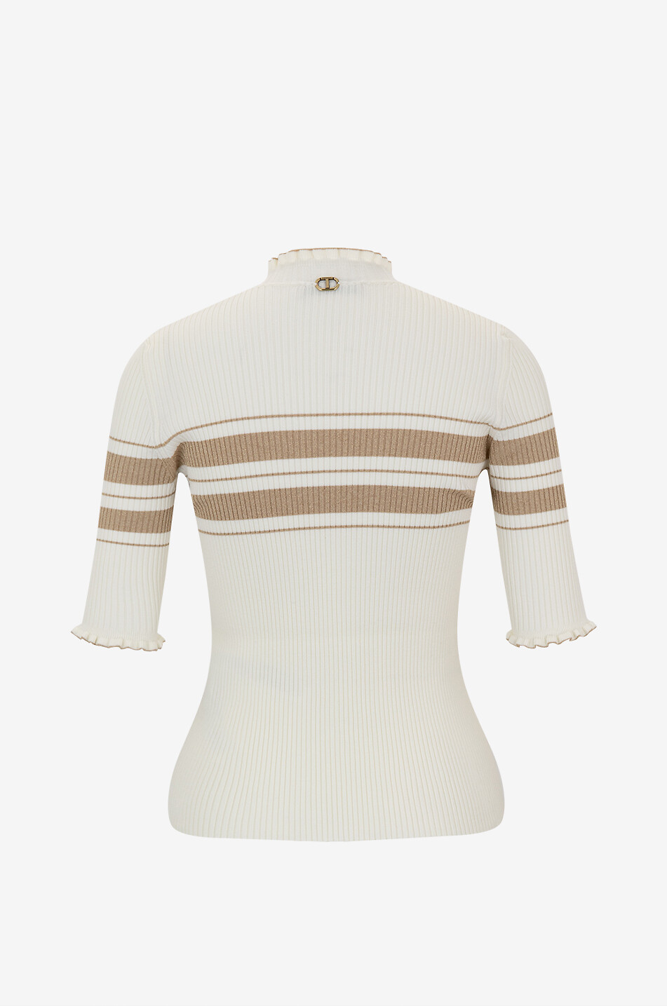 TWINSET 3/4 sleeve ribbed striped sheat jumper Women EGGSHELL 2