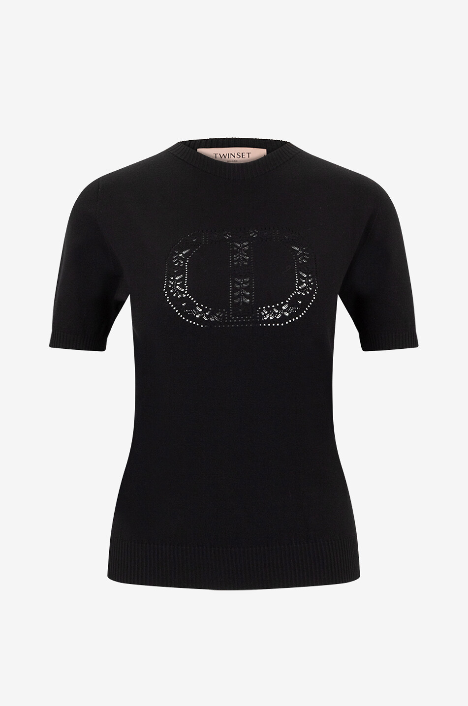 TWINSET Kurzärmeliges T-Shirt mit Stickerei Damen SCHWARZ 1