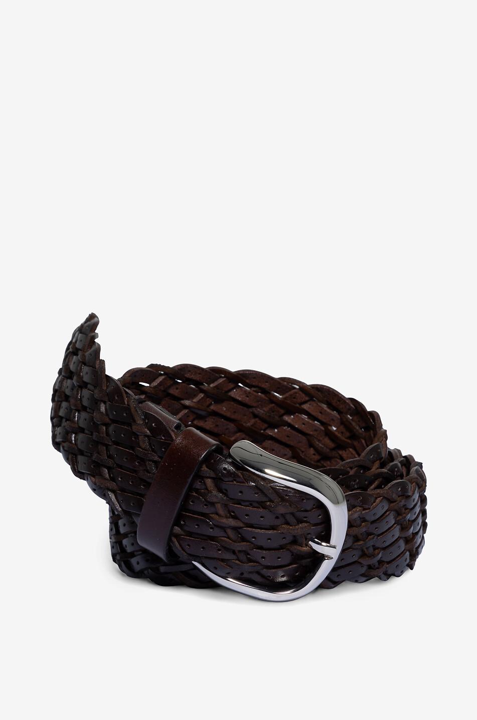 Braided belt in perforated leather - 35 mm