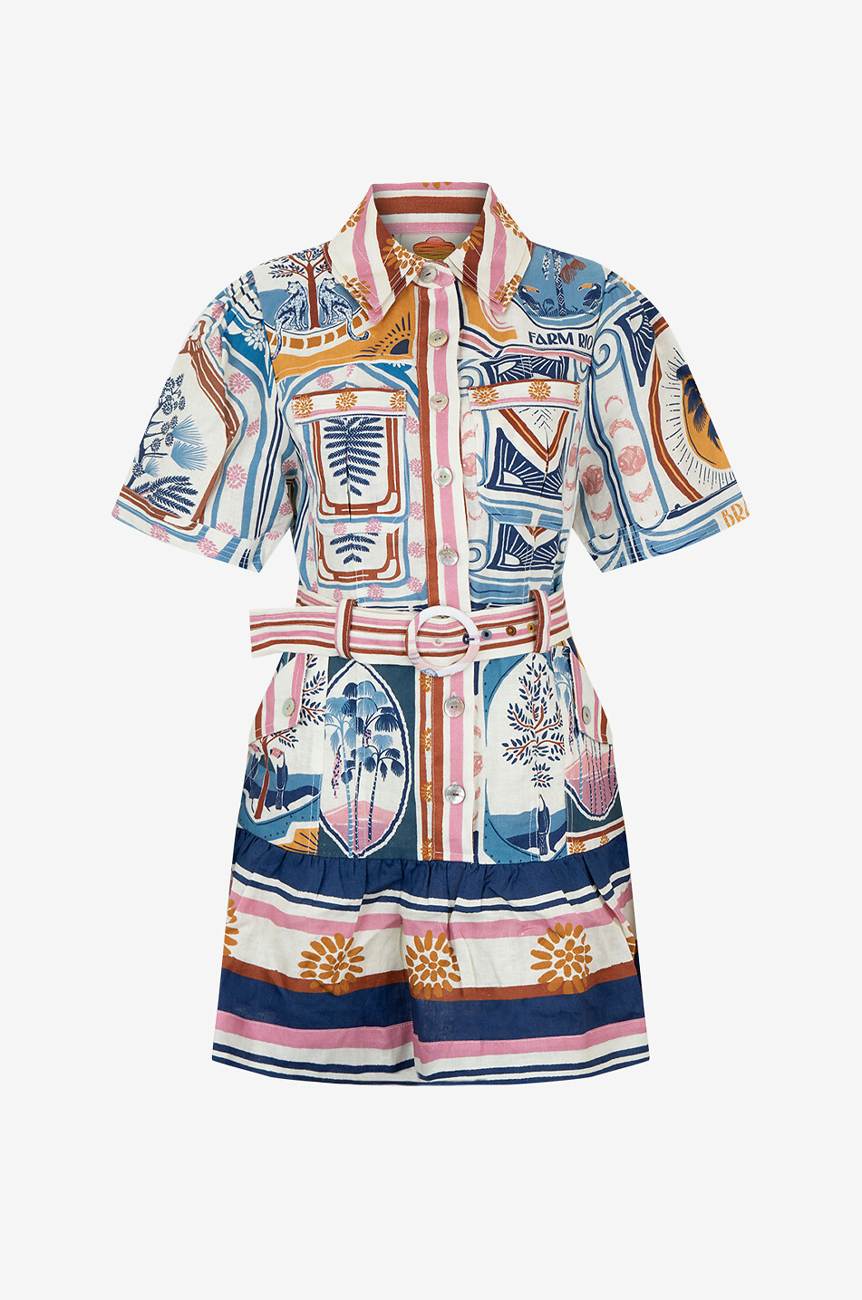 FARM RIO Cerrado Stamps linen mini dress Women MULTI COLOURED 1