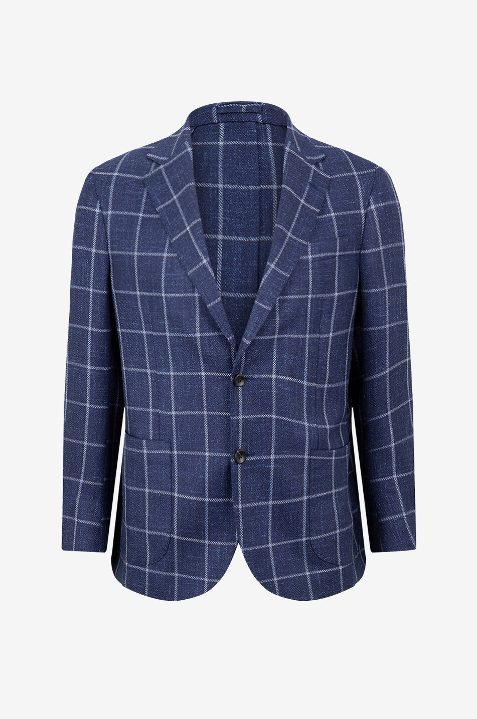 Karierter Blazer aus Schurwolle Seide und Leinen