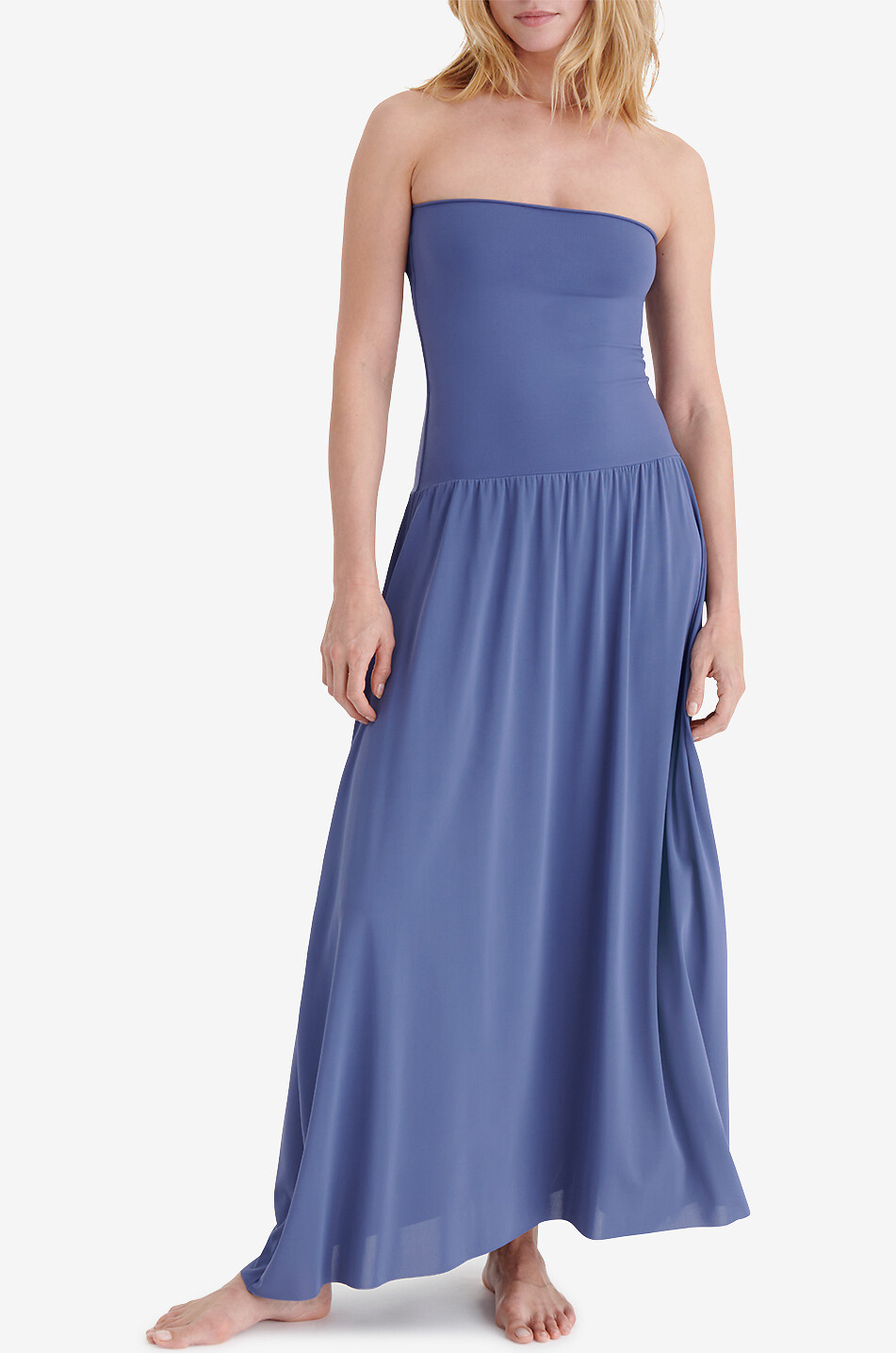 ERES Langes trägerloses Kleid aus Peau Douce Oda Damen MITTELBLAU 2