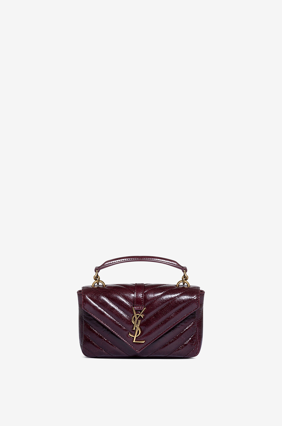 SAINT LAURENT PARIS College Mini shiny quilted leather chain wallet Women DARK RED 1