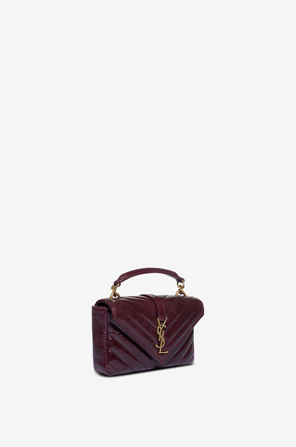 SAINT LAURENT PARIS College Mini shiny quilted leather chain wallet Women DARK RED 2