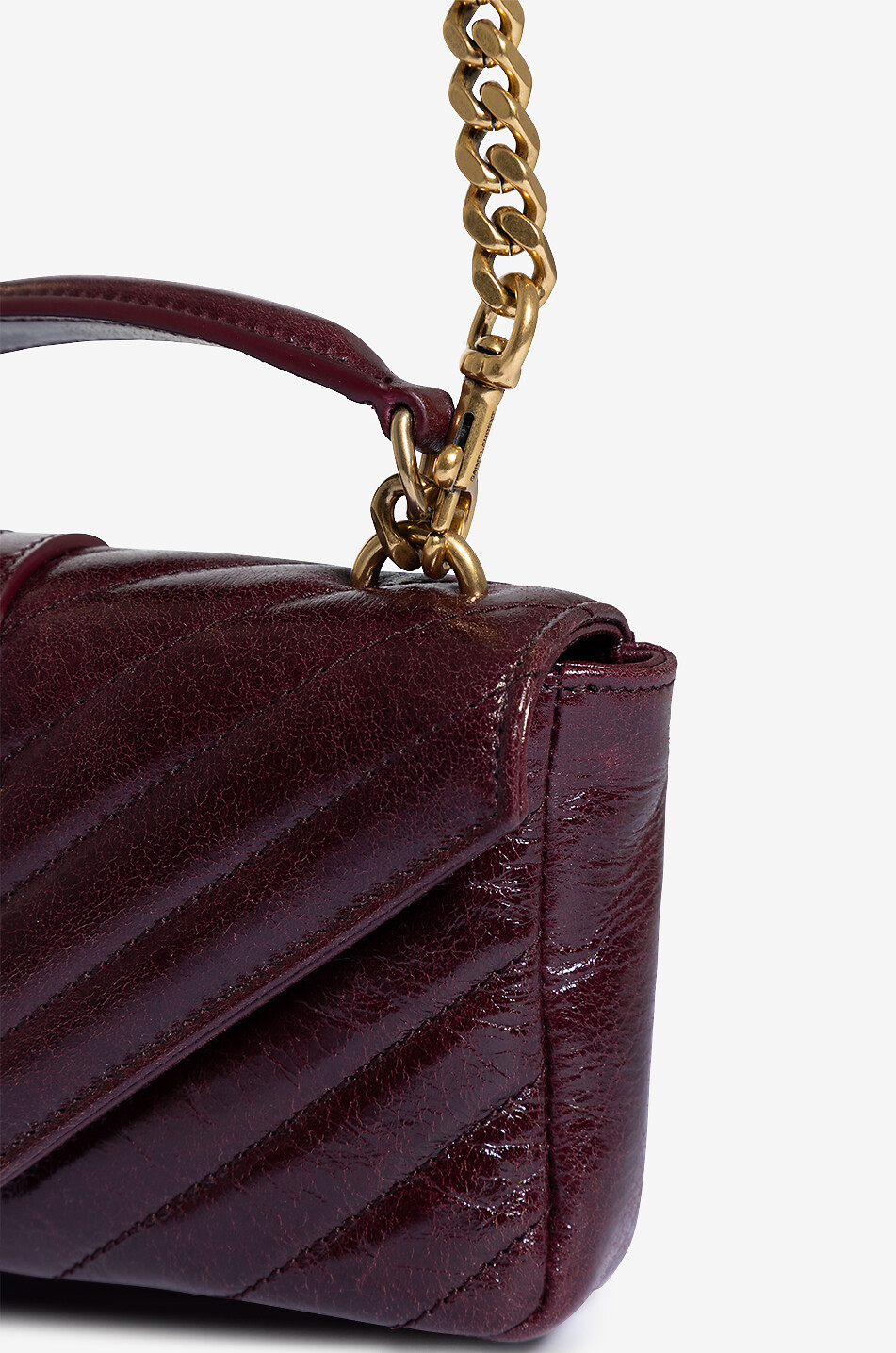 SAINT LAURENT PARIS College Mini shiny quilted leather chain wallet Women DARK RED 6