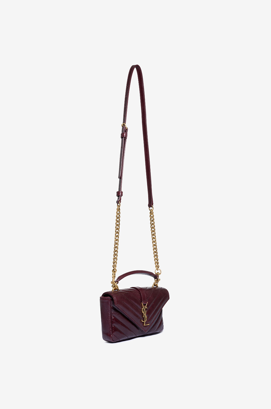 SAINT LAURENT PARIS College Mini shiny quilted leather chain wallet Women DARK RED 5