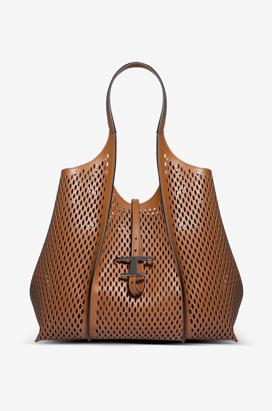 TOD'S T Timeless Medium laser-cut leather tote bag Women BROWN 1
