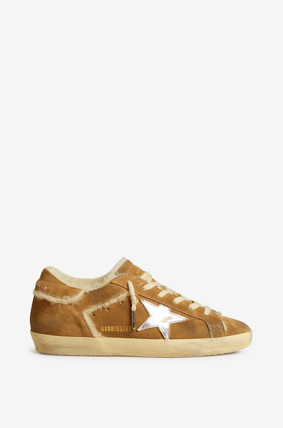 GOLDEN GOOSE Niedrige Shearling- und Metallic-Leder-Sneakers Super-Star Damen HELLBRAUN 1