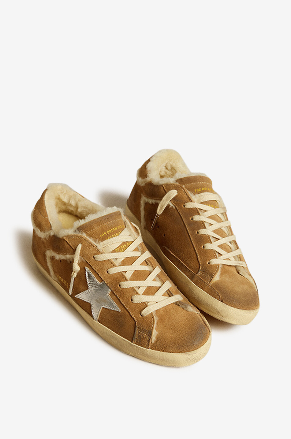 GOLDEN GOOSE Niedrige Shearling- und Metallic-Leder-Sneakers Super-Star Damen HELLBRAUN 2