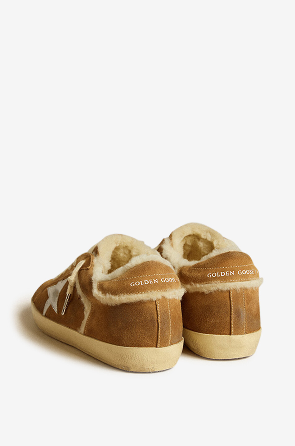 GOLDEN GOOSE Niedrige Shearling- und Metallic-Leder-Sneakers Super-Star Damen HELLBRAUN 3