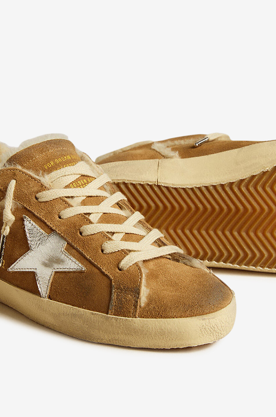 GOLDEN GOOSE Niedrige Shearling- und Metallic-Leder-Sneakers Super-Star Damen HELLBRAUN 4