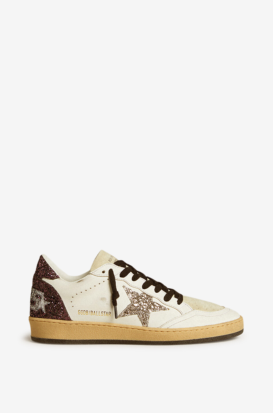 Ball Star low-top distressed leather and glitter sneakers