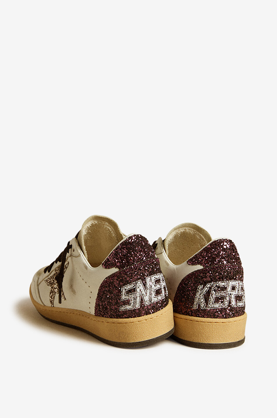 GOLDEN GOOSE Ball Star low-top distressed leather and glitter sneakers Women WHITE 3