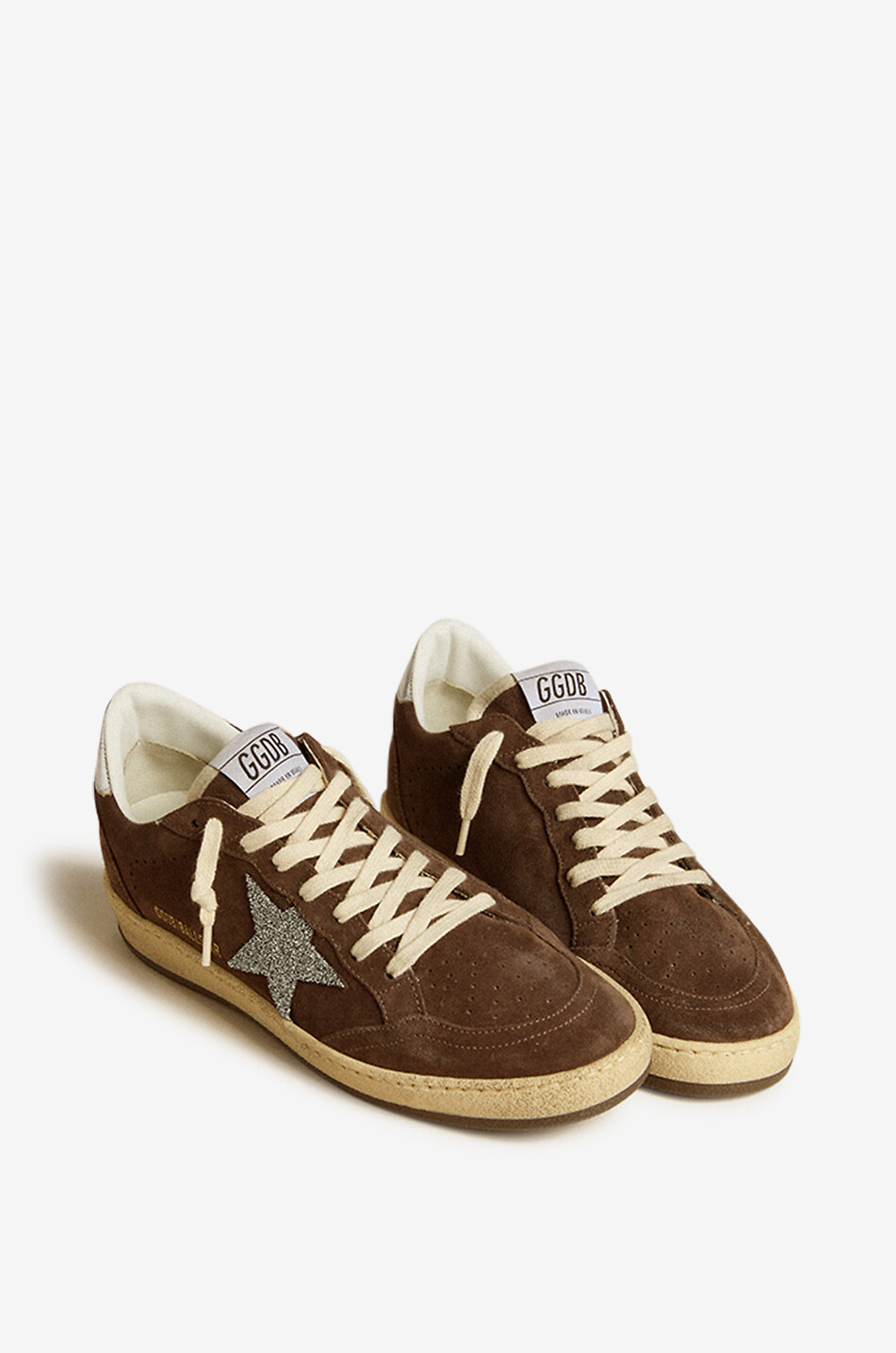 GOLDEN GOOSE Ball Star low-top distressed suede sneakers with glitter star Women DARK GREY 2