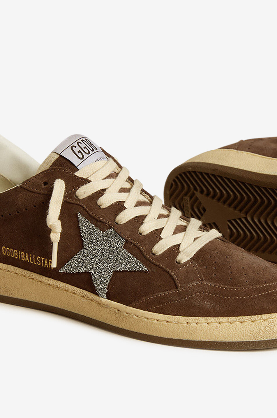 GOLDEN GOOSE Ball Star low-top distressed suede sneakers with glitter star Women DARK GREY 4