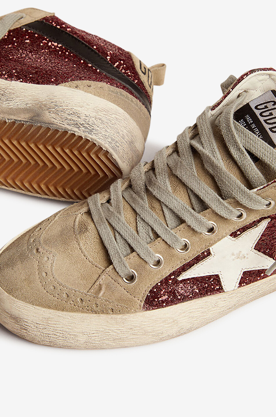 GOLDEN GOOSE Hohe Wildleder-Sneakers mit Glitter Mid Star Damen DUNKELBRAUN 6