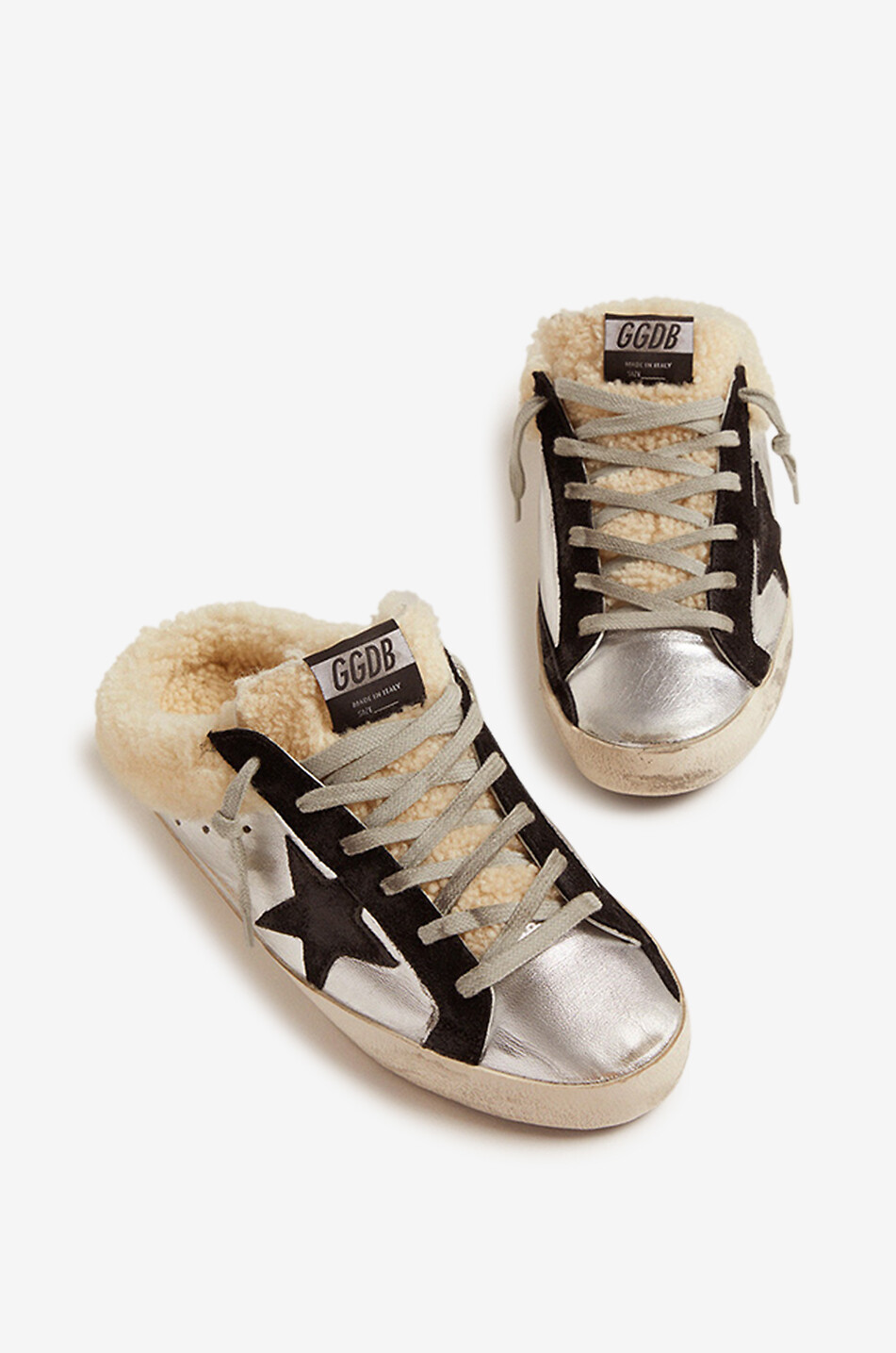 GOLDEN GOOSE Sneaker-Clogs aus Metallic-Leder und Wildleder Super-Star Sabot Damen SCHWARZ 5