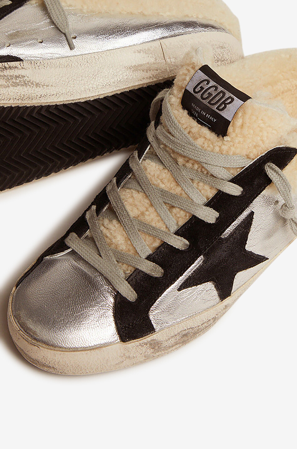 GOLDEN GOOSE Sneaker-Clogs aus Metallic-Leder und Wildleder Super-Star Sabot Damen SCHWARZ 7