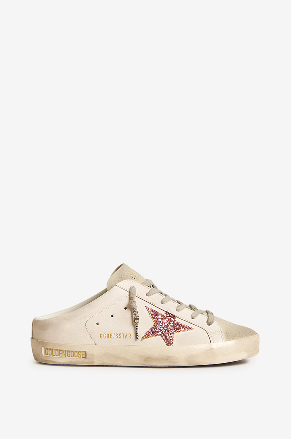 GOLDEN GOOSE Super-Star Sabot low-top leather sneakers with glitter star Women LIGHT PINK 1