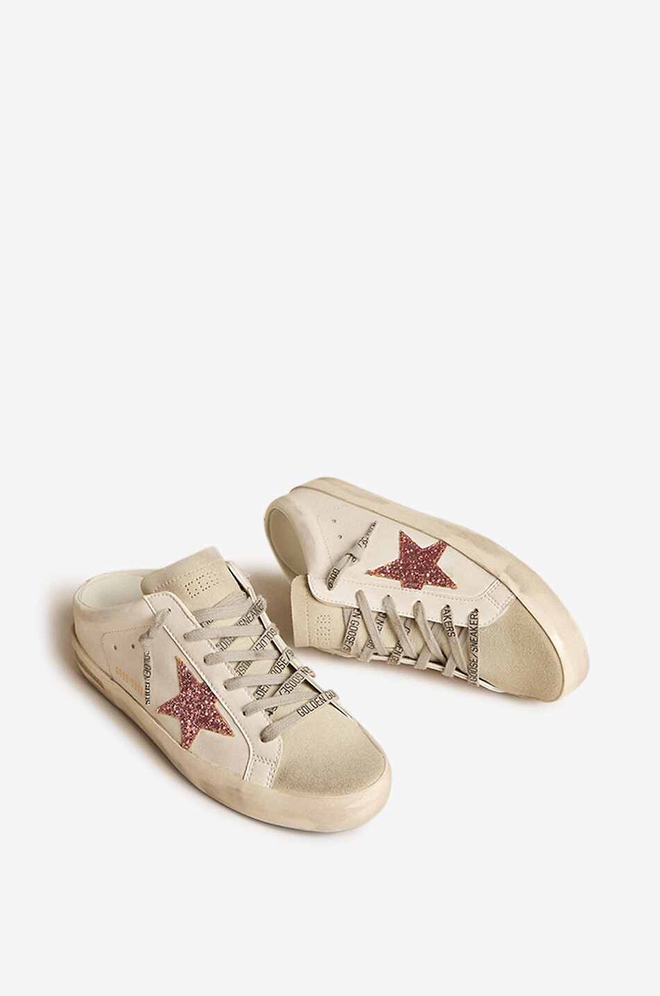 GOLDEN GOOSE Super-Star Sabot low-top leather sneakers with glitter star Women LIGHT PINK 2