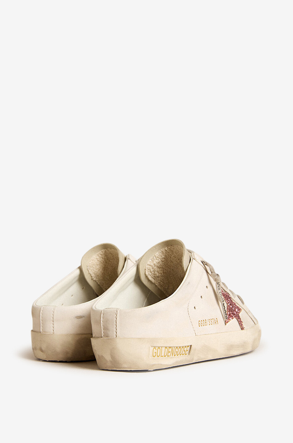 GOLDEN GOOSE Super-Star Sabot low-top leather sneakers with glitter star Women LIGHT PINK 3
