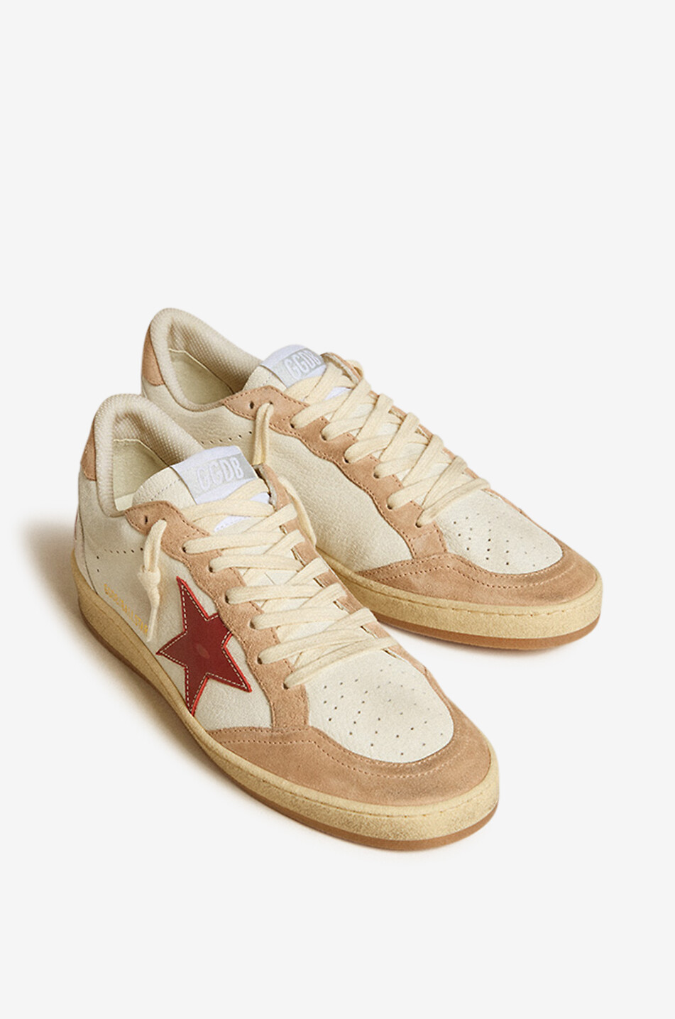 GOLDEN GOOSE Ball Star low-top distressed nappa and suede sneakers Women RED 2