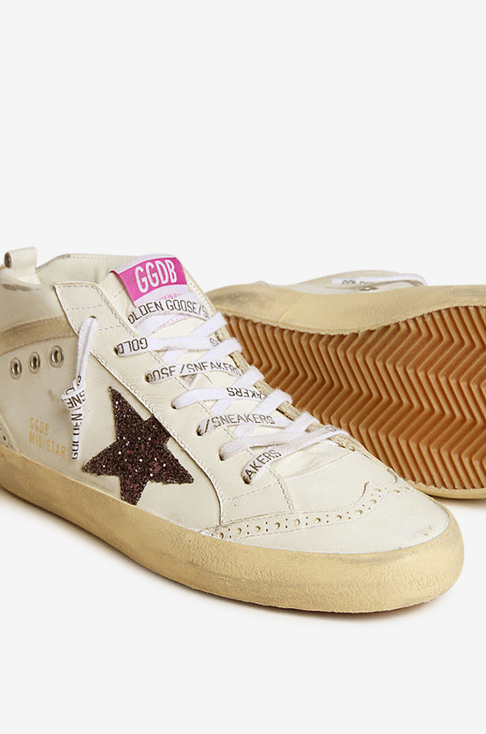 GOLDEN GOOSE Hohe Leder- und Glitter-Sneakers Mid Star Damen DUNKELROT 4