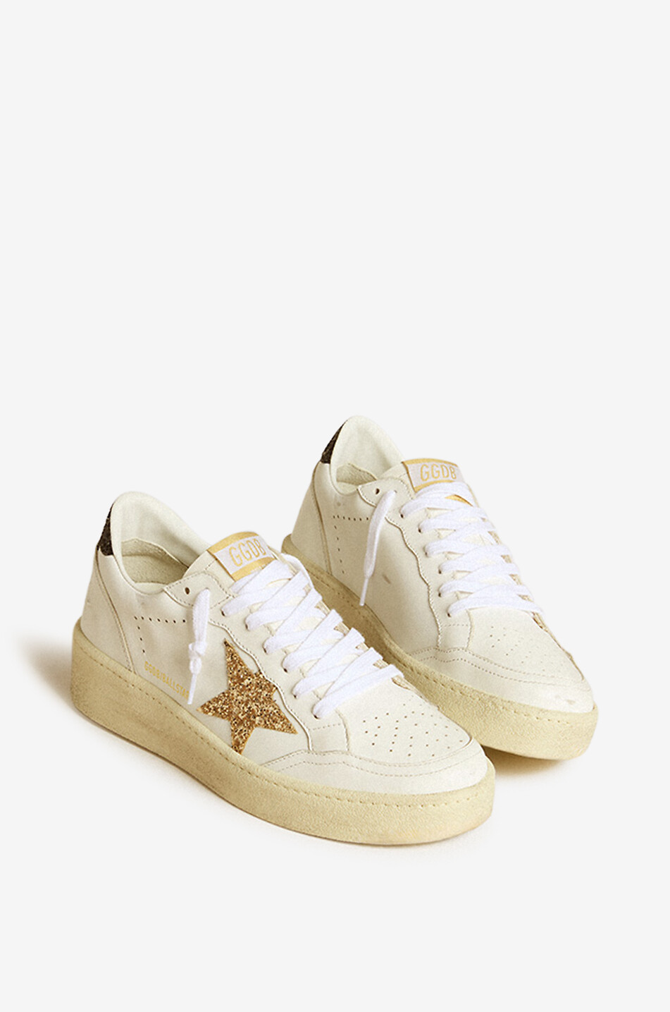 GOLDEN GOOSE Baskets vieillies en cuir à étoile paillettée Ballstar 2 Femme DORE 2