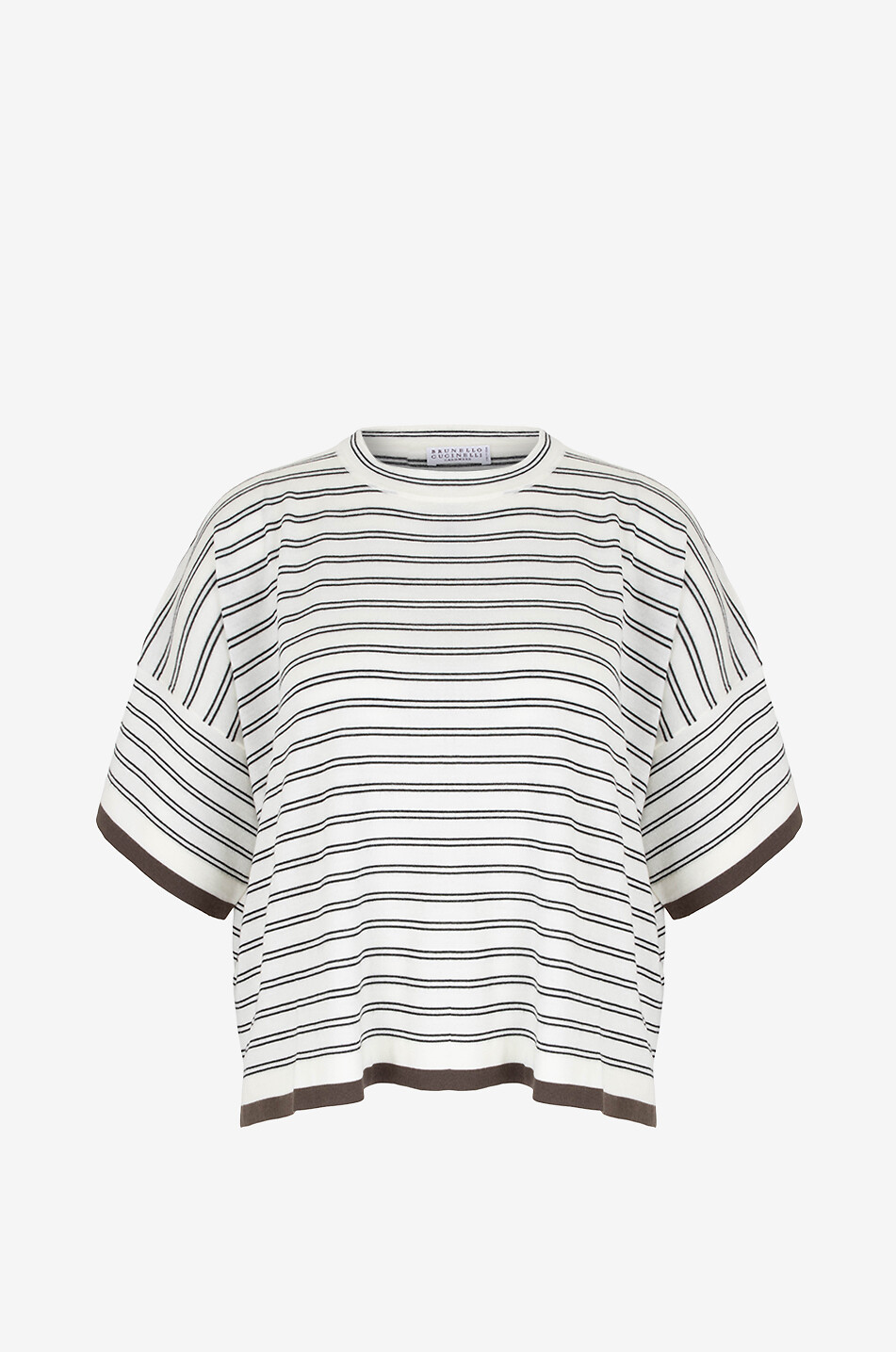 Pull fin boxy rayé en laine et cachemire