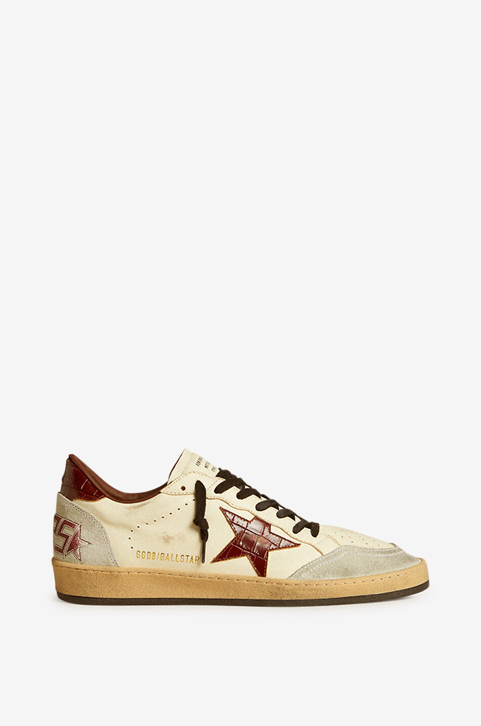 GOLDEN GOOSE Niedrige Used-Look-Sneakers mit Kroko-Stern Ball Star Herren CREMEFARBEN 1