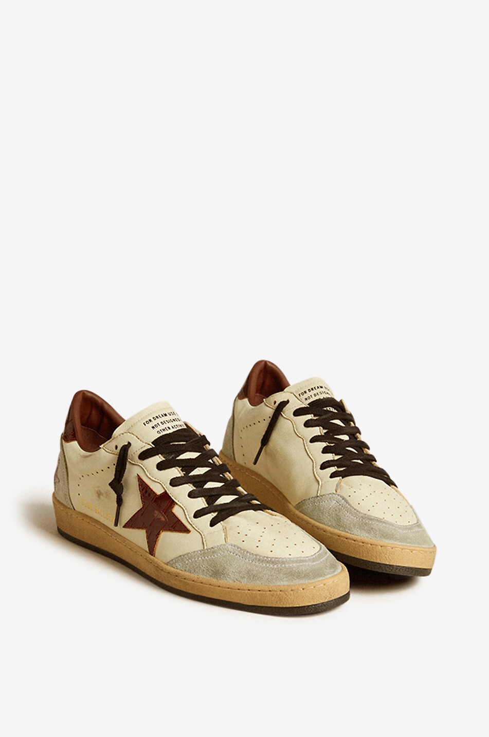 GOLDEN GOOSE Niedrige Used-Look-Sneakers mit Kroko-Stern Ball Star Herren CREMEFARBEN 2