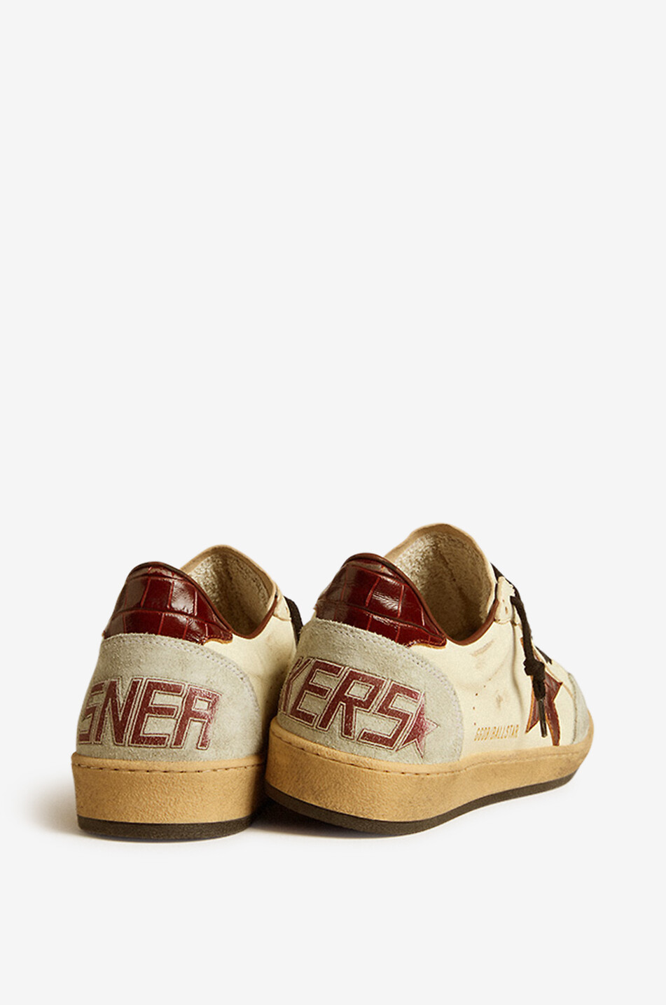 GOLDEN GOOSE Niedrige Used-Look-Sneakers mit Kroko-Stern Ball Star Herren CREMEFARBEN 3