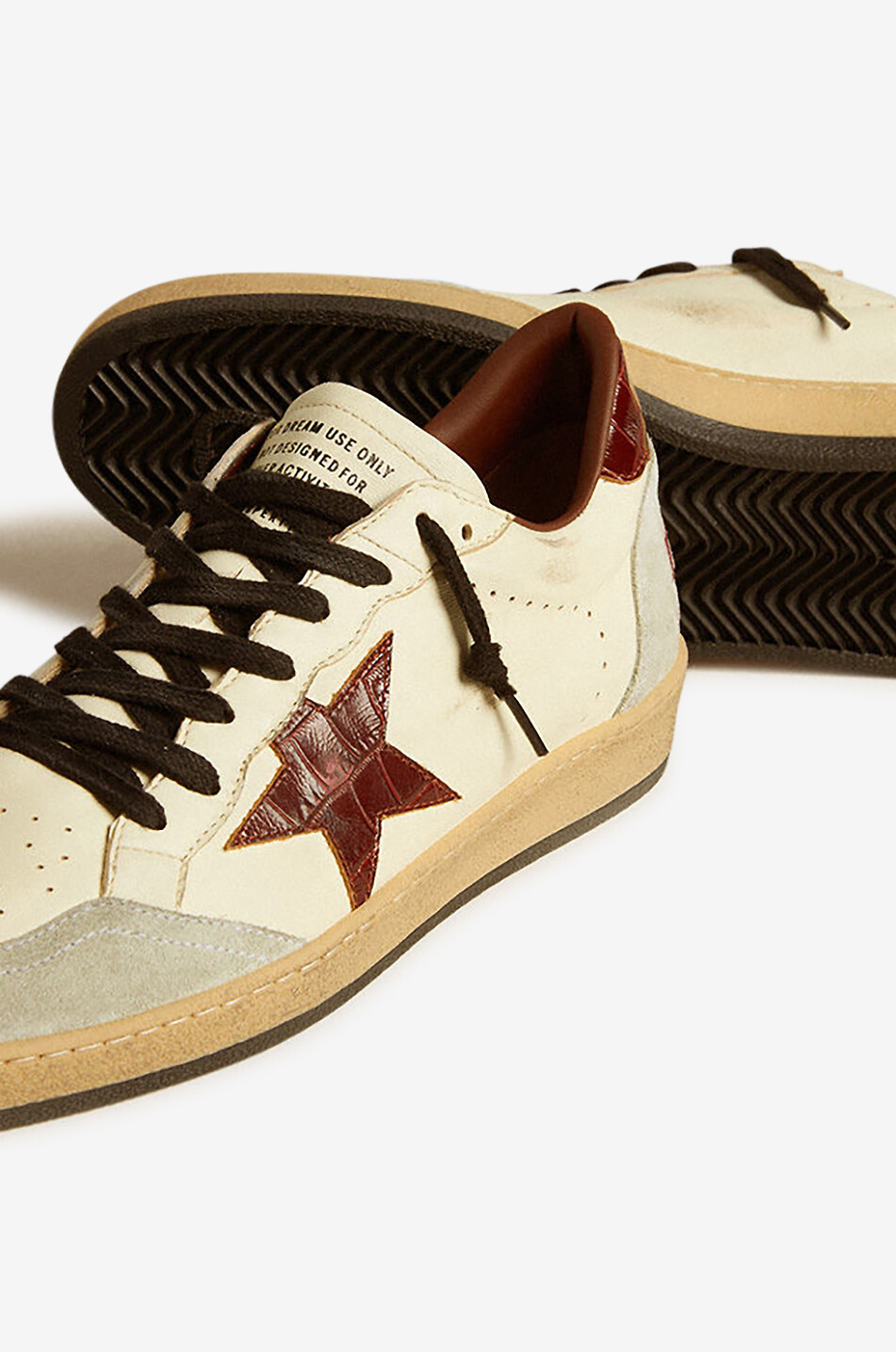 GOLDEN GOOSE Niedrige Used-Look-Sneakers mit Kroko-Stern Ball Star Herren CREMEFARBEN 4