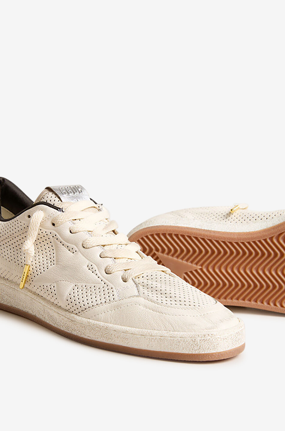 GOLDEN GOOSE Baskets basses en cuir nappa perforé HF Ball Star Homme BLANC 4