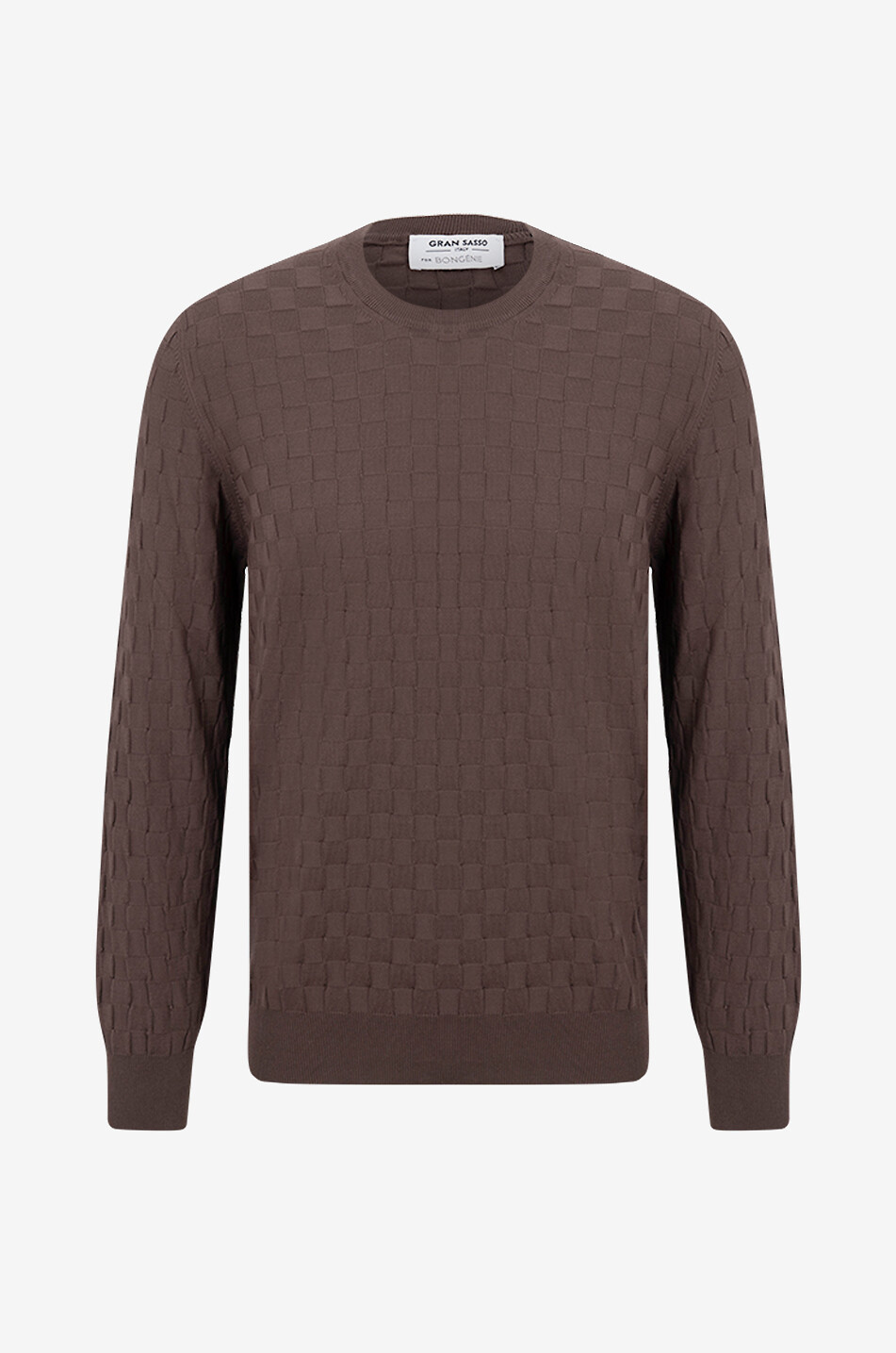 GRAN SASSO Pull à col rond en coton motif damier Homme MARRON MOYEN 1