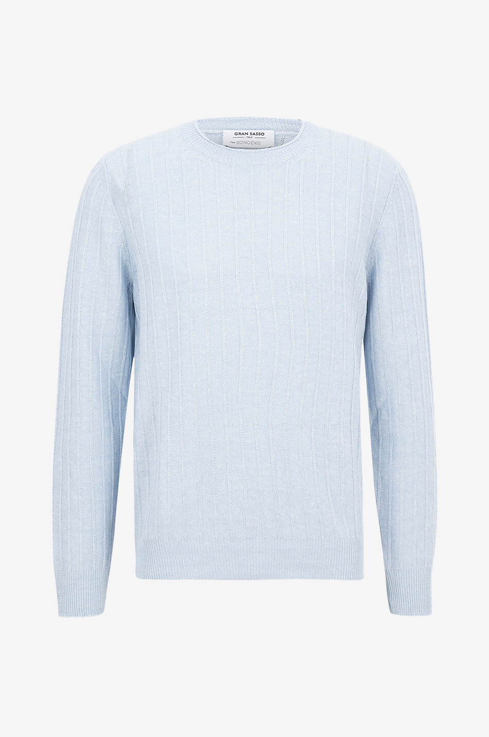GRAN SASSO Pull côtelé à col rond en lin et coton Homme BLEU CLAIR 1