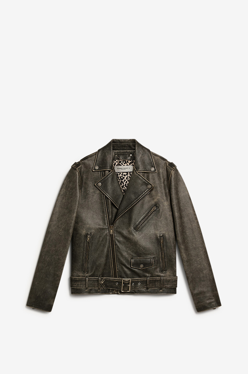 GOLDEN GOOSE Bikerjacke aus Leder im Used-Look Herren BLACK 1