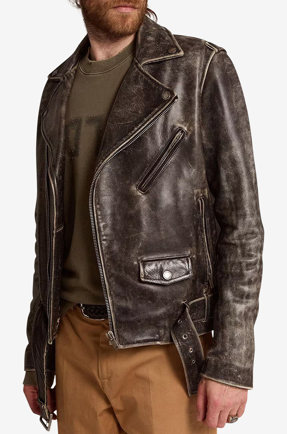 GOLDEN GOOSE Bikerjacke aus Leder im Used-Look Herren BLACK 2
