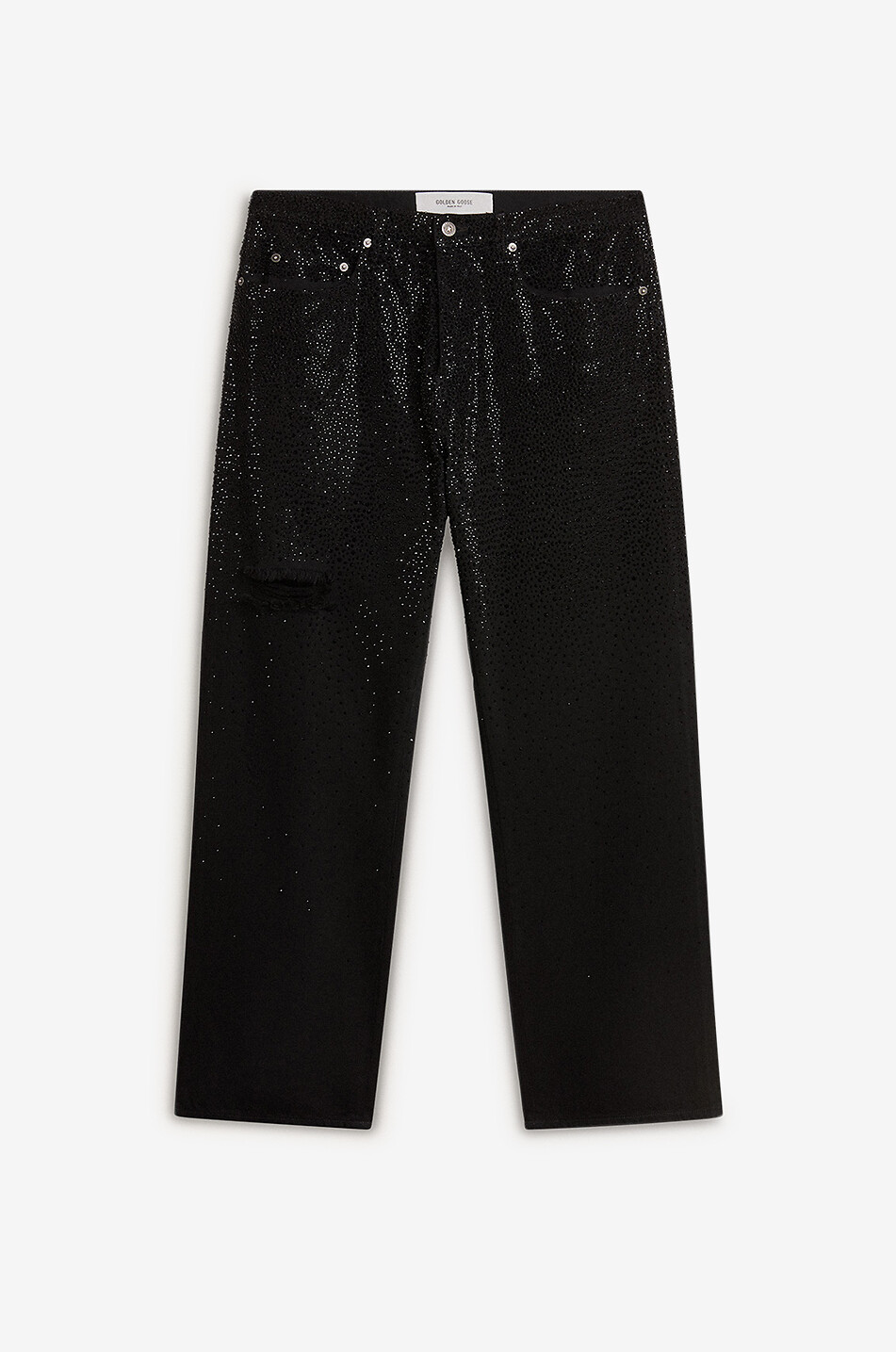 GOLDEN GOOSE Jean baggy déchiré à strass Skate Homme NOIR 1
