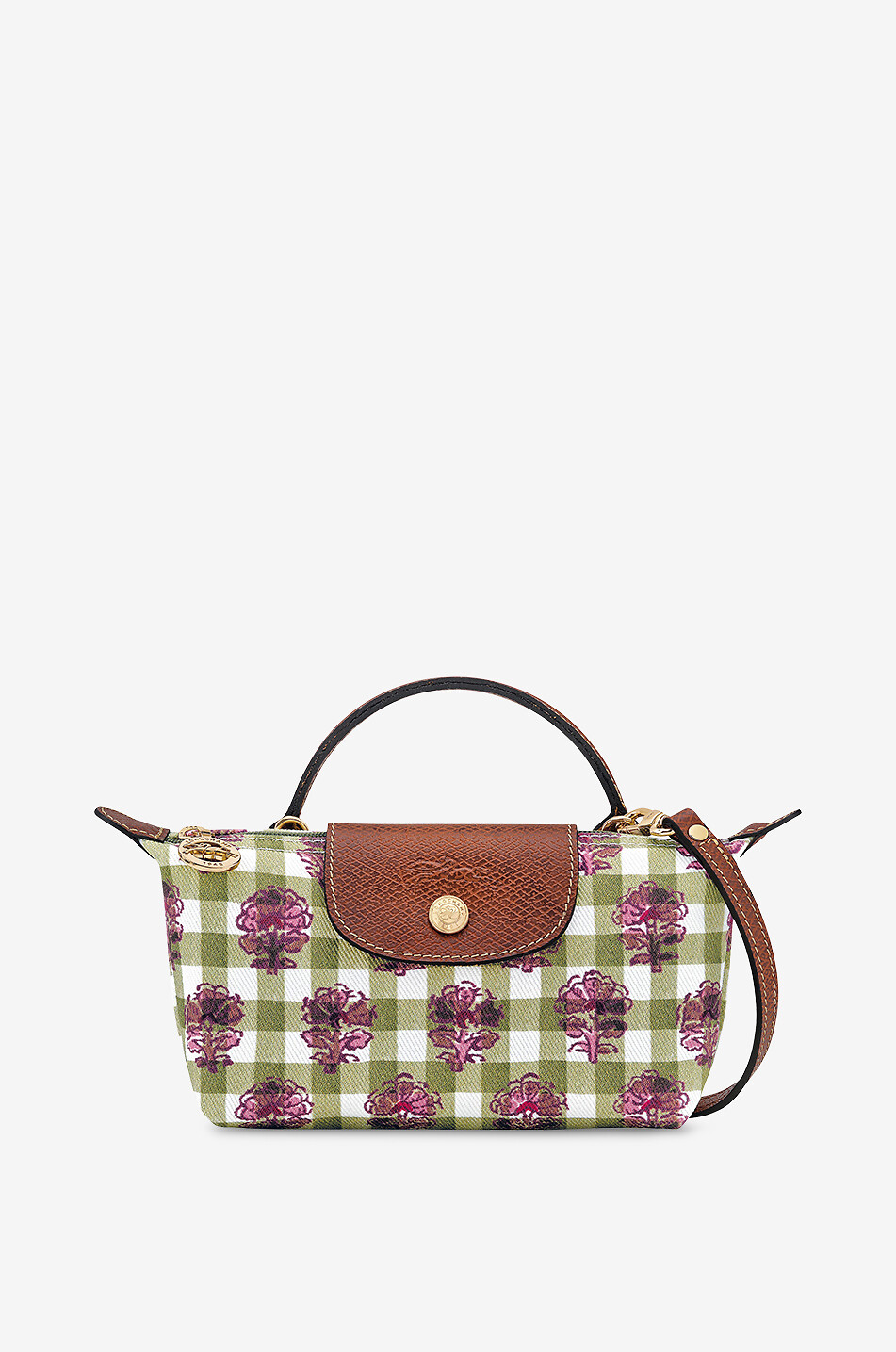 LONGCHAMP Pochette XS Le Pliage Collection gingham check canvas shoulder bag Women DARK GREEN 1