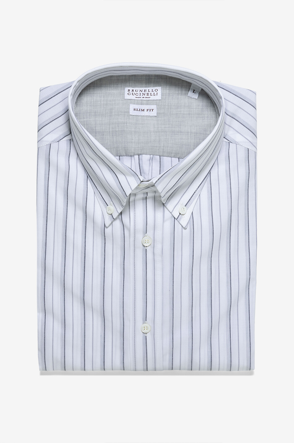 BRUNELLO CUCINELLI Gestreiftes Langarm-Slim-Fit-Hemd mit geknöpftem Kragen Herren HELLGRAU 1