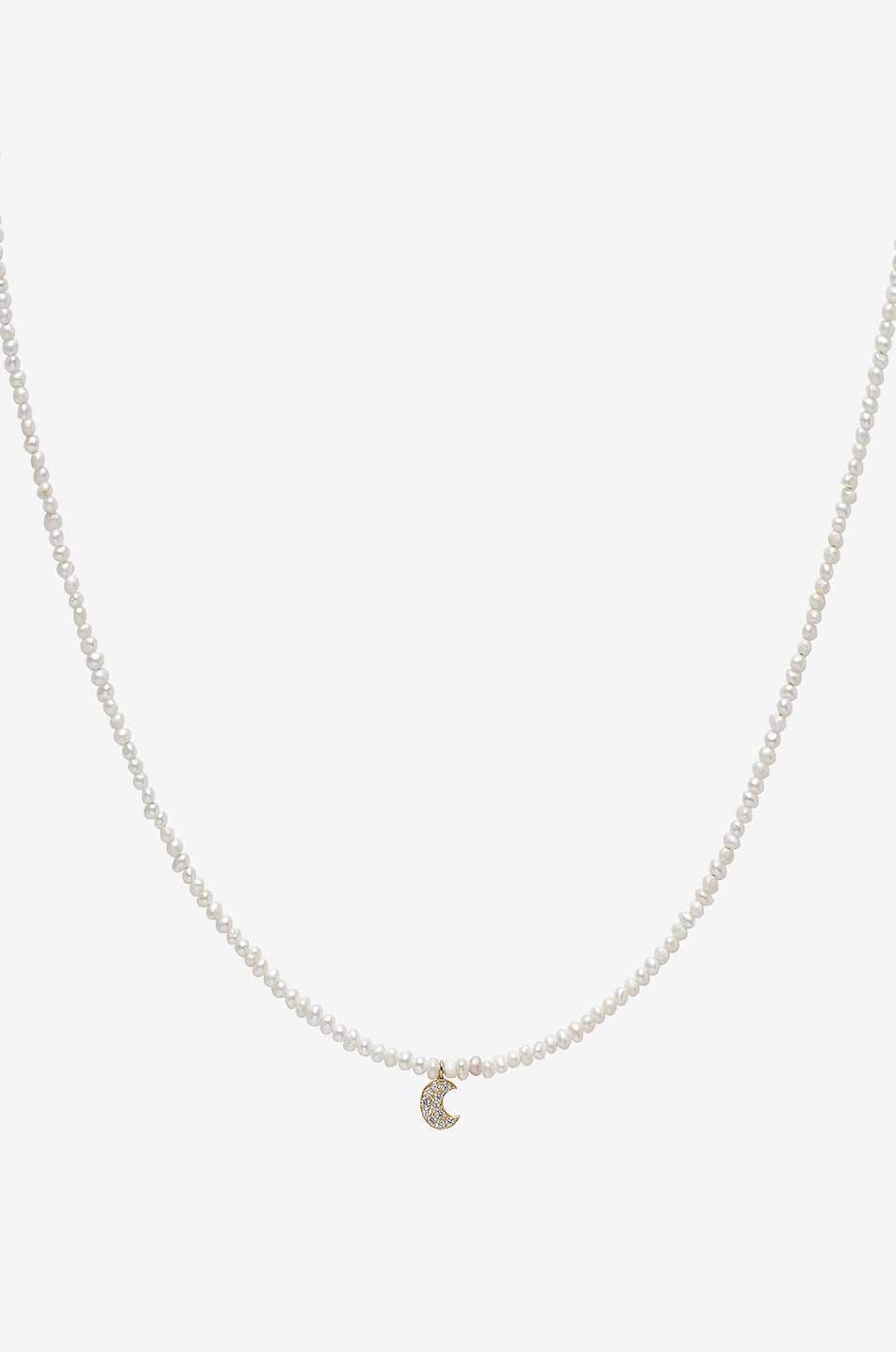 Collier de perles à pendentif lune en or et diamants Baby Potato