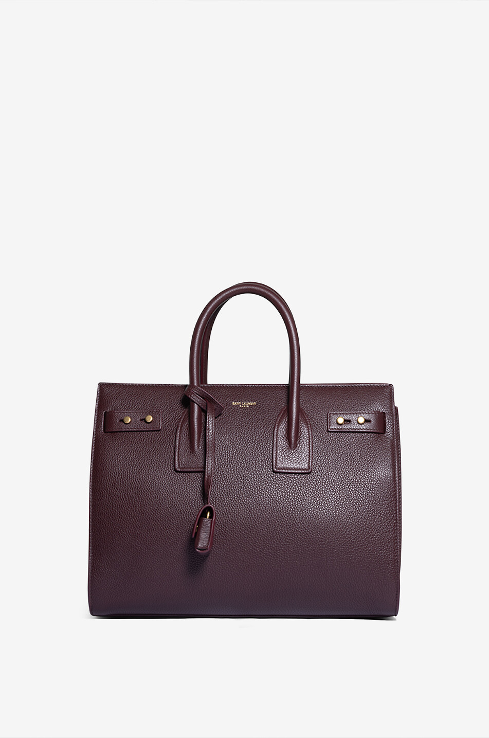 SAINT LAURENT PARIS Sac à main en cuir grainé Sac de Jour Small Femme ROUGE FONCÉ 1