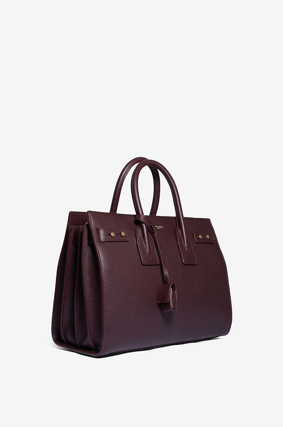 SAINT LAURENT PARIS Sac à main en cuir grainé Sac de Jour Small Femme ROUGE FONCÉ 2