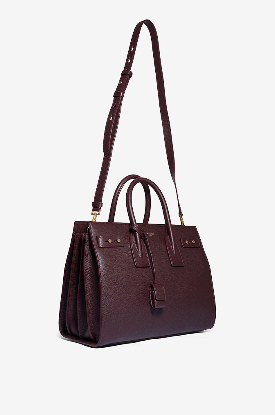 SAINT LAURENT PARIS Sac à main en cuir grainé Sac de Jour Small Femme ROUGE FONCÉ 5