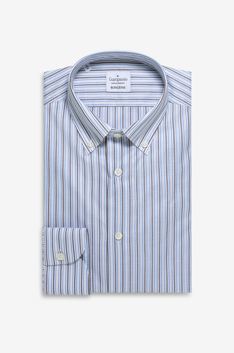 GIAMPAOLO Gestreiftes Baumwollhemd mit geknöpftem Kragen Herren MITTELBRAUN 1